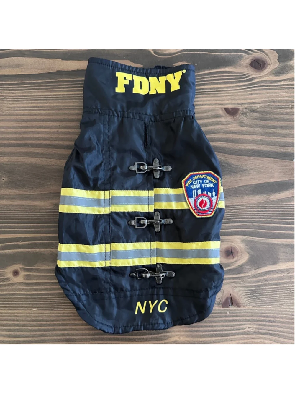 Dog NYC Firefighter Vest XS Black Yellow Reflective Pet Coat